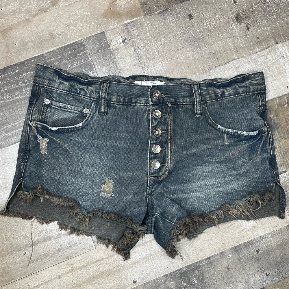 Free People Distressed Button Fly Black Jean Short size 27